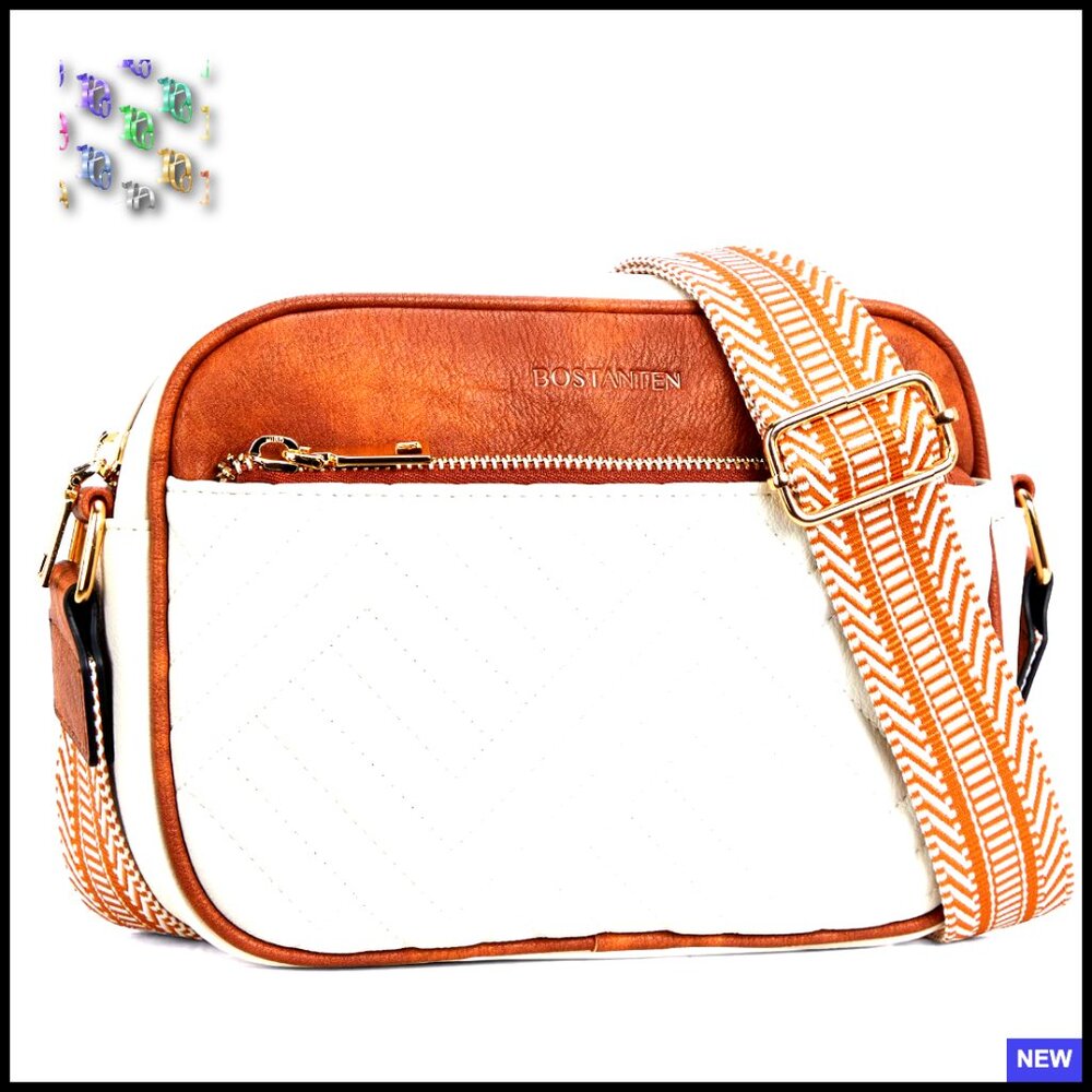 Quilted Vegan Leather Crossbody Bag Small Satchel Purse Wide Strap Chic